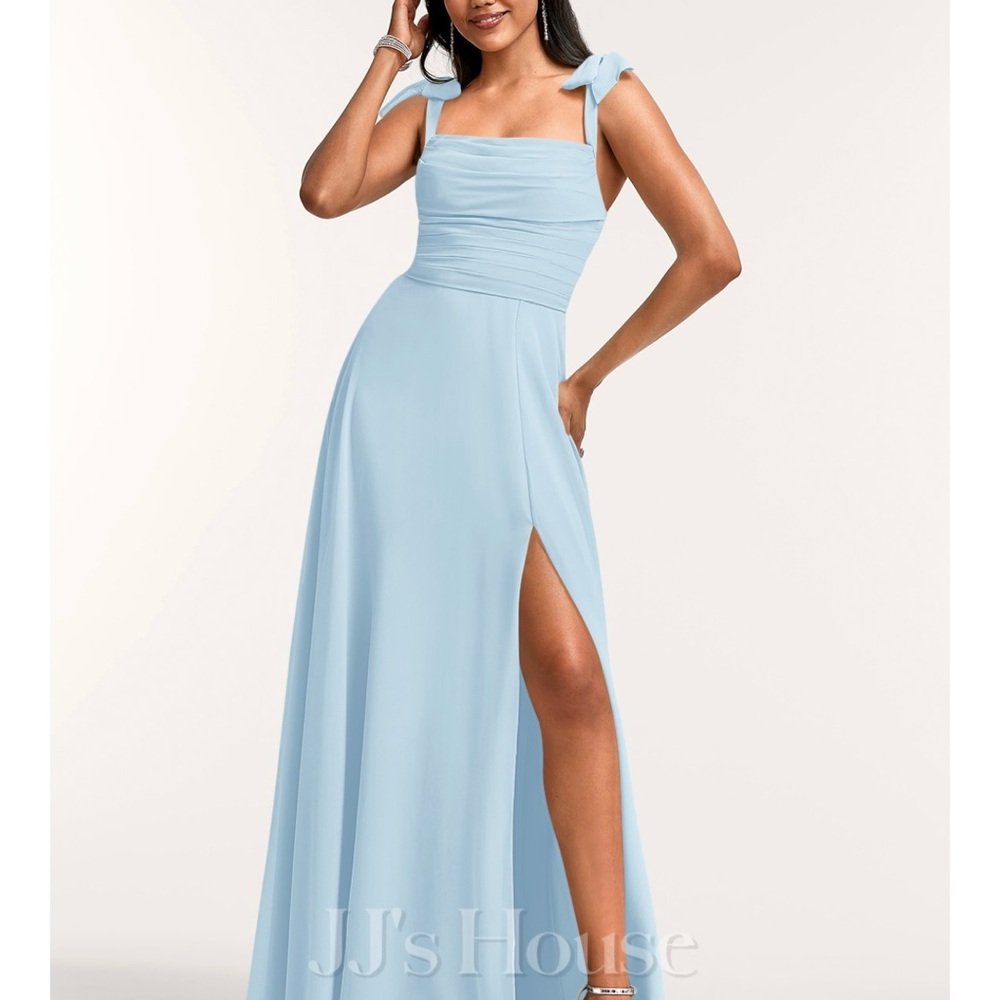 Elegant Light Blue Bow Strap Bridesmaid Dress